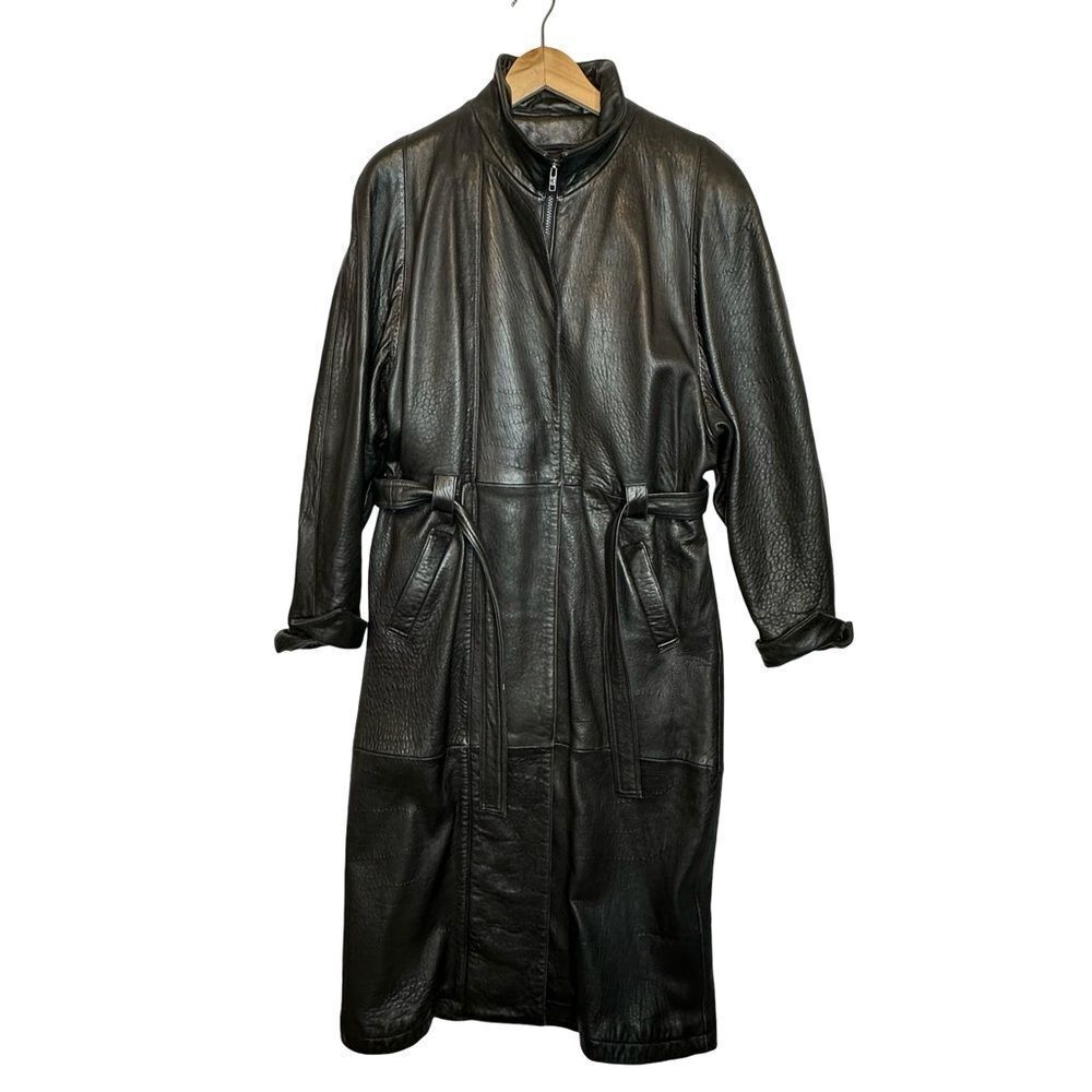 LEATHER LIMITED Vintage Full Length Black Trench Coat With Liner Size Large